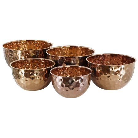 MegaChef Hammered Bubble Texture 5 Piece Stainless Steel Serving Bowl Set in Copper