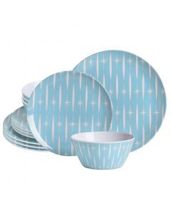 Wanda June Home By Miranda Lambert 12 Piece Melamine Geometric Dinnerware Set in Blue