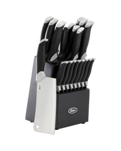 Oster Lindbergh 22 Piece Stainless Steel Cutlery Set with Storage Block in Black