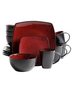 Gibson Elite Soho Lounge Square 16-Piece Dinnerware Set, Red