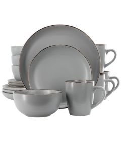 Gibson Home Rockaway 16 Piece Stoneware Gold Rimmed Dinnerware Set in Grey