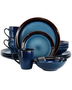 Gibson Elite 16 Piece Priya Reactive Glaze Stoneware Dinnerware Set in Blue