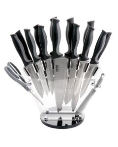Gibson Soho Lounge 16 Piece Stainless Steel Cutlery Knife Set in Black With Acrylic Stand